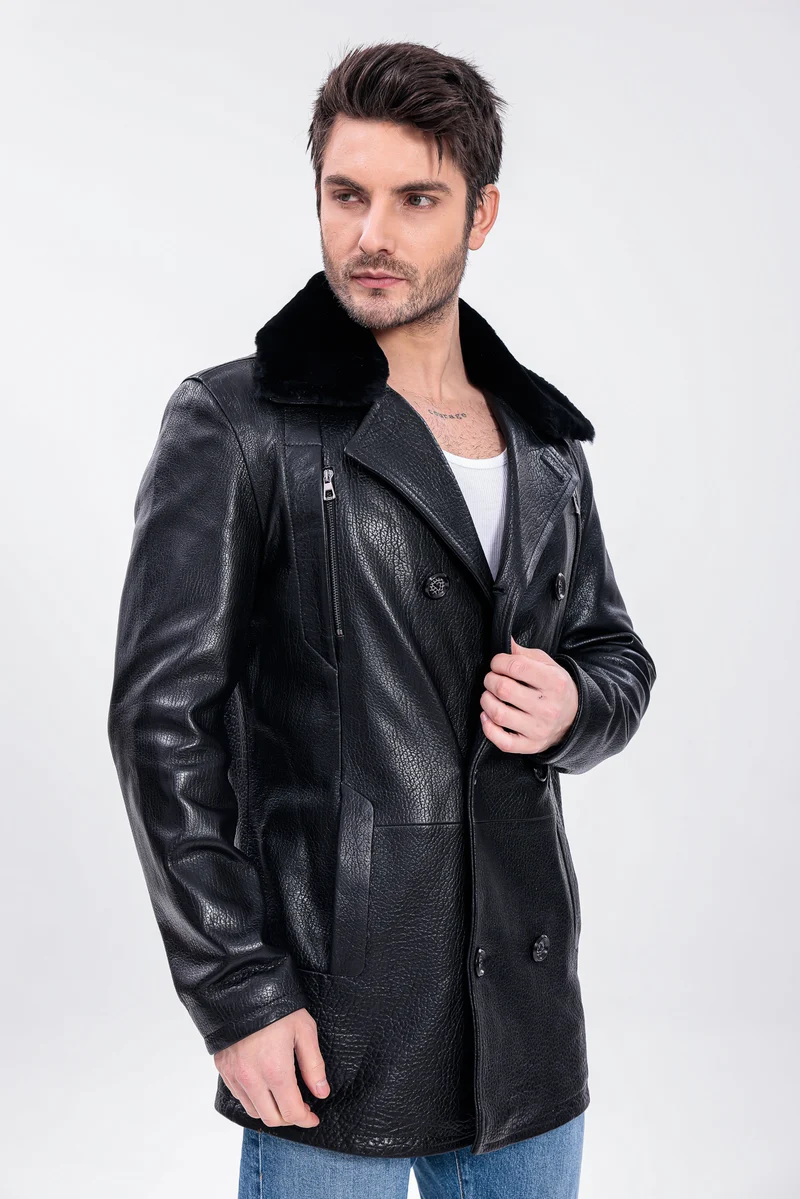 The Verciano Black Genuine Shearling Leather Men jacket