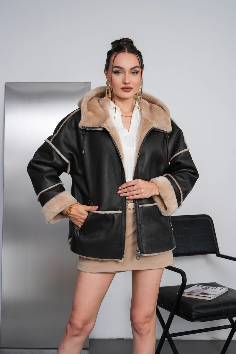 The Aspava Black Shearling Leather Women Jacket