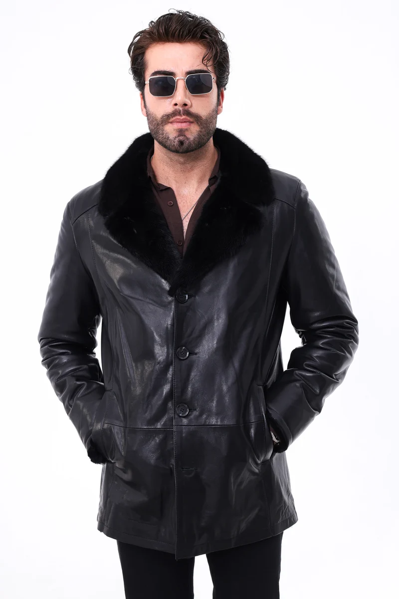 The Bellarino Black Lambskin Leather Shearling Men Jacket