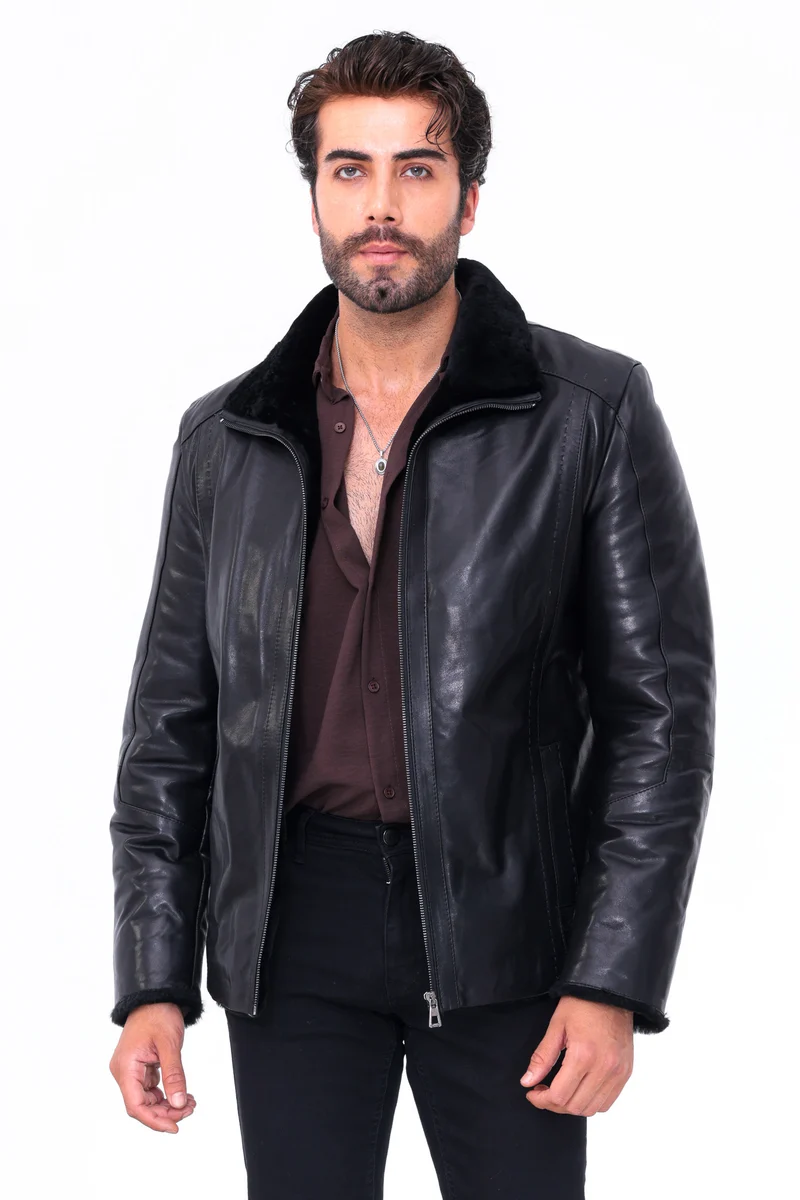 The Sorellano Black Shearling Leather Men Jacket