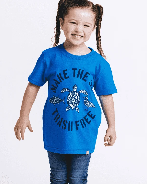 Make The Sea Trash Free Kids Tee - Sapphire Blue