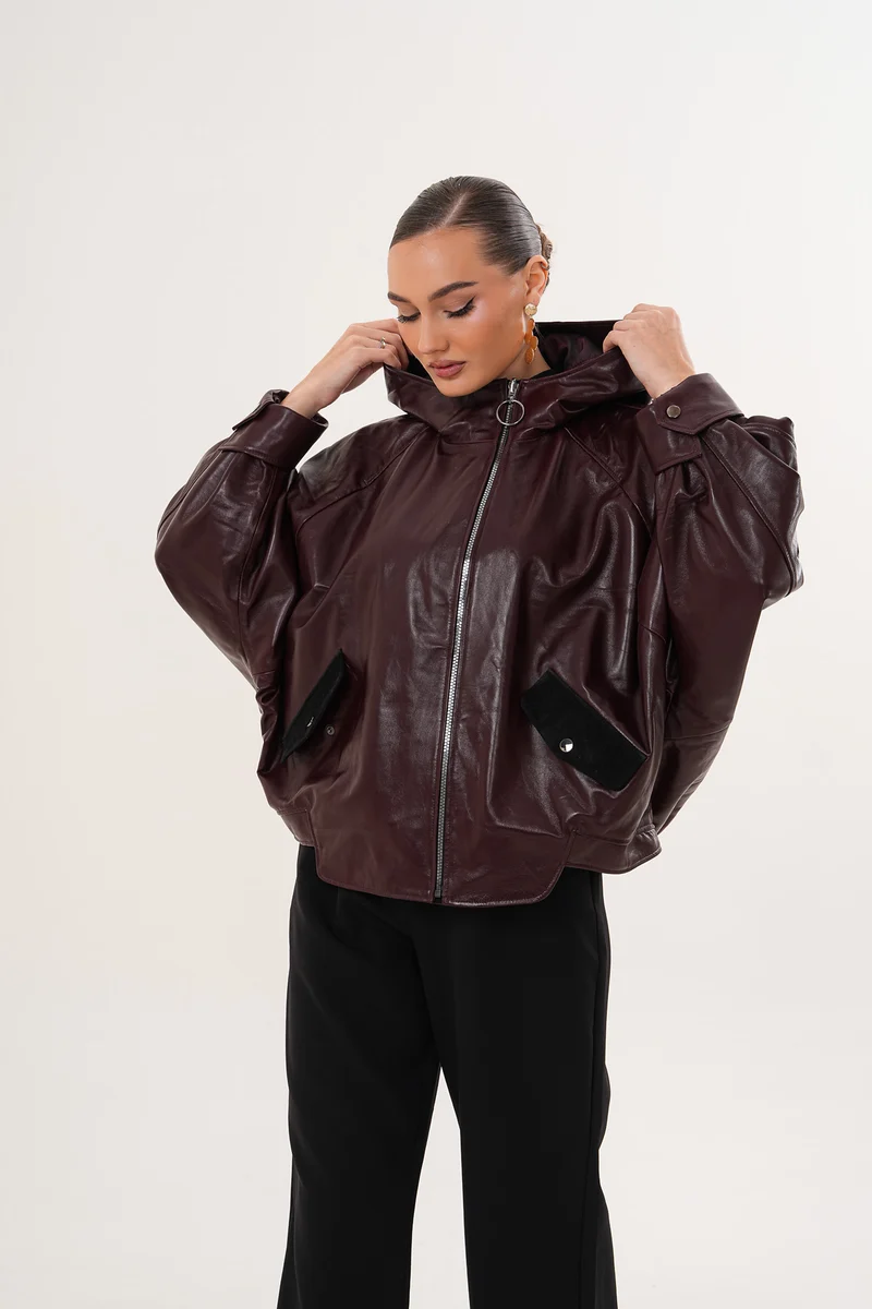 The Marvella Burgundy Leather Women Jacket