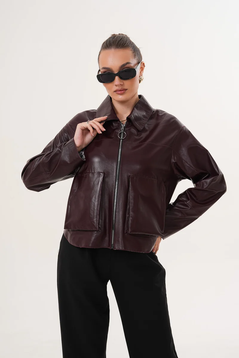 The Elvoria Reversible Burgundy Leather Women Jacket