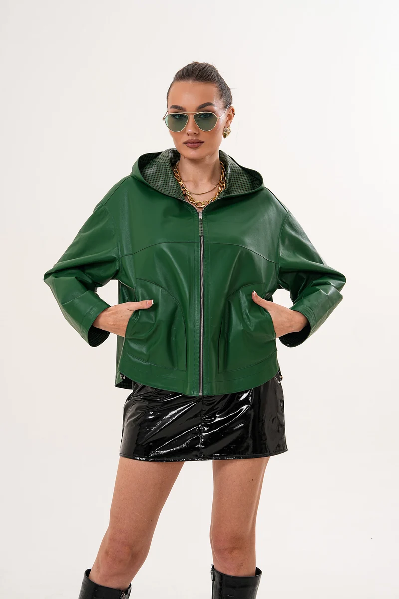 The Calyra Reversible Leather Women Jacket – Emerald Green