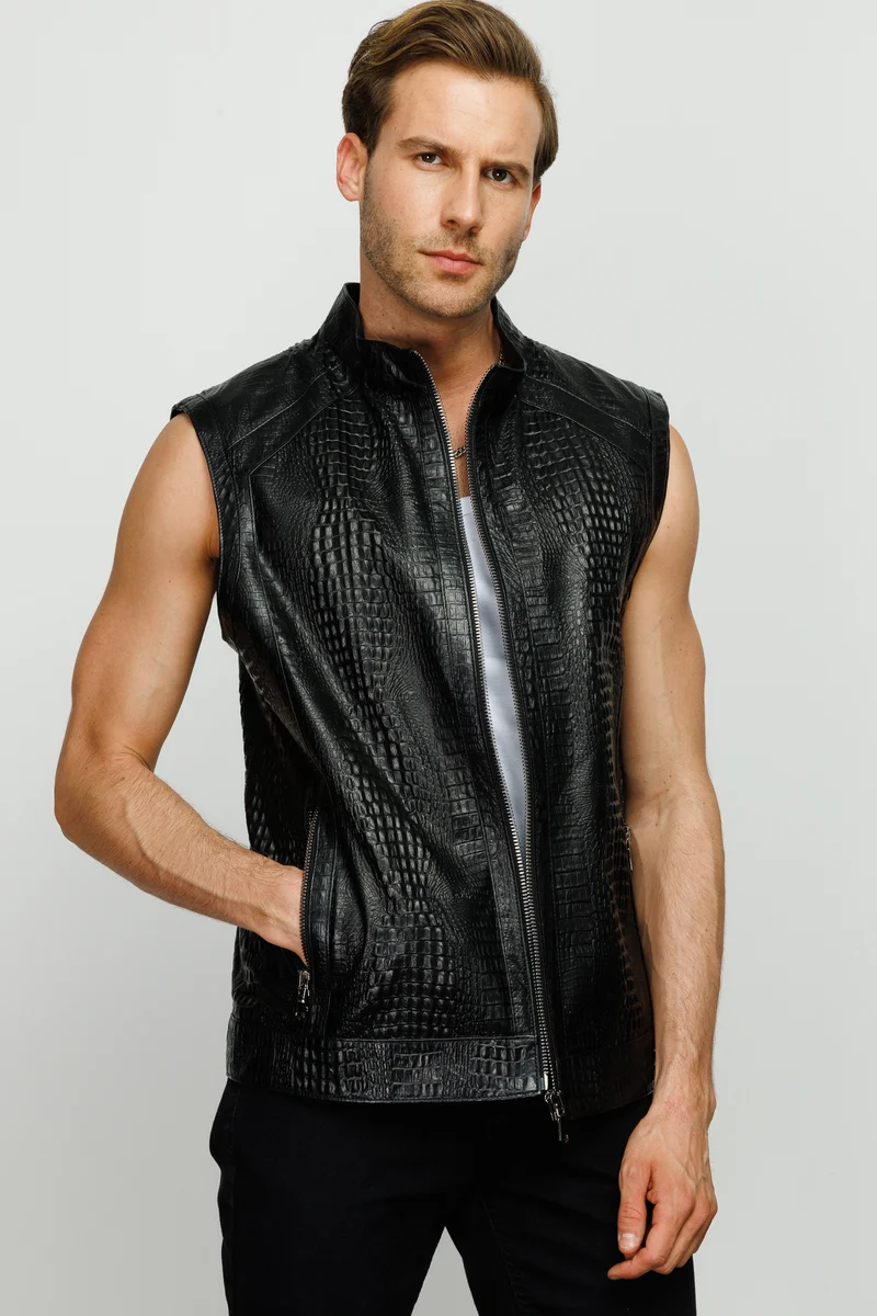 The Veyo Black Leather Vest Men Jacket