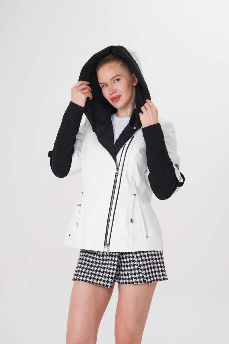 The Hudson White Leather Women Jacket