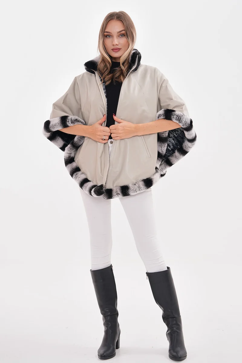 The Glacier Light Beige Reversible Leather Women Jacket