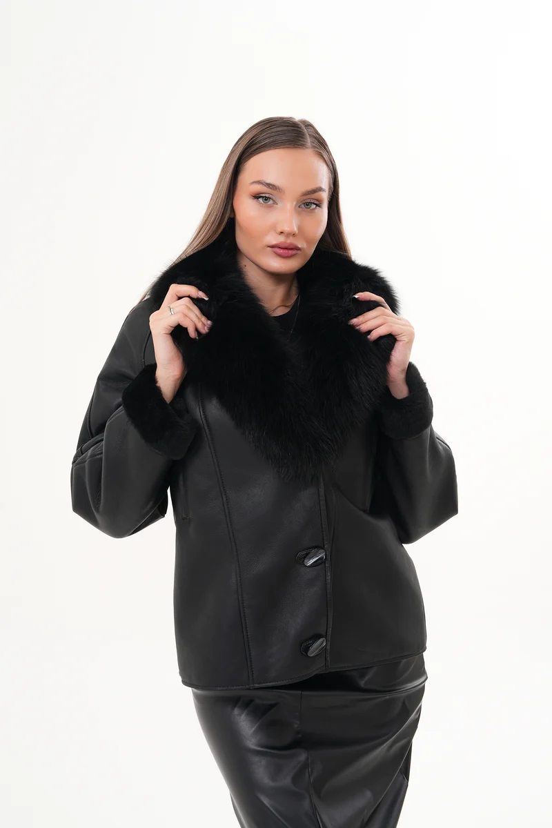The Estelle Black Shearling Leather Women Jacket