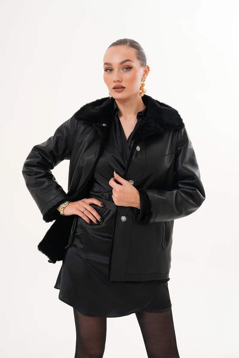 The Ava Black Reversible Shearling Leather Women Jacket