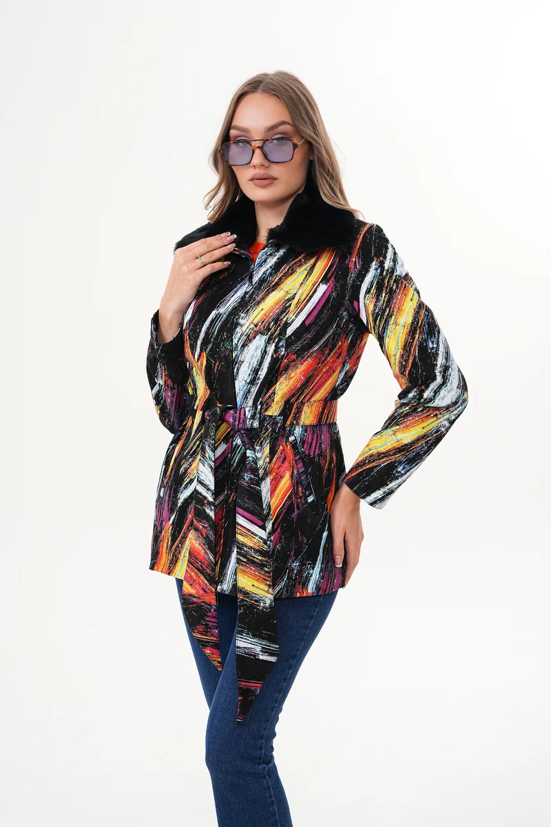 The Mirage Brushstroke Multicolor Leather Women Jacket
