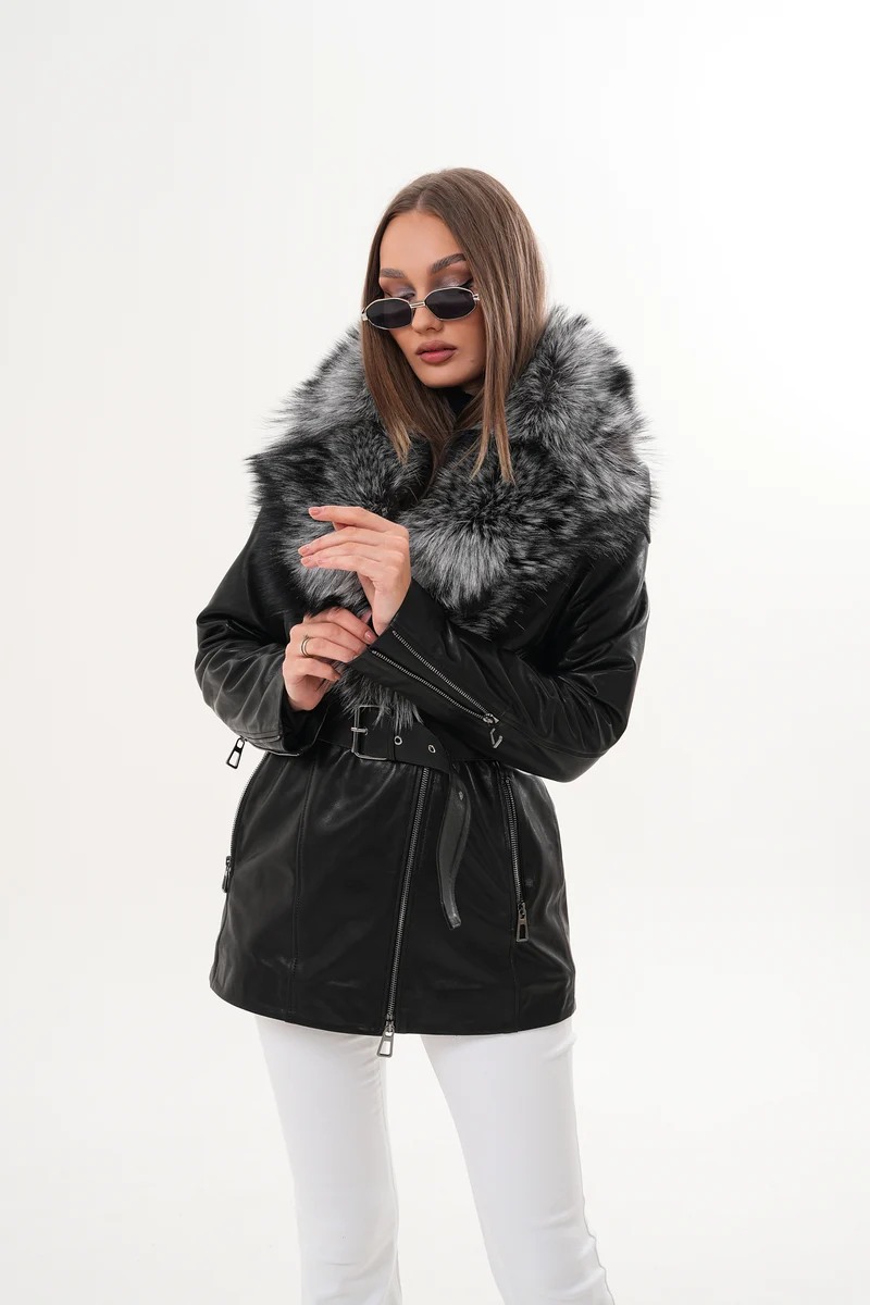 The Alessia Black Leather & Fox Fur Women Jacket