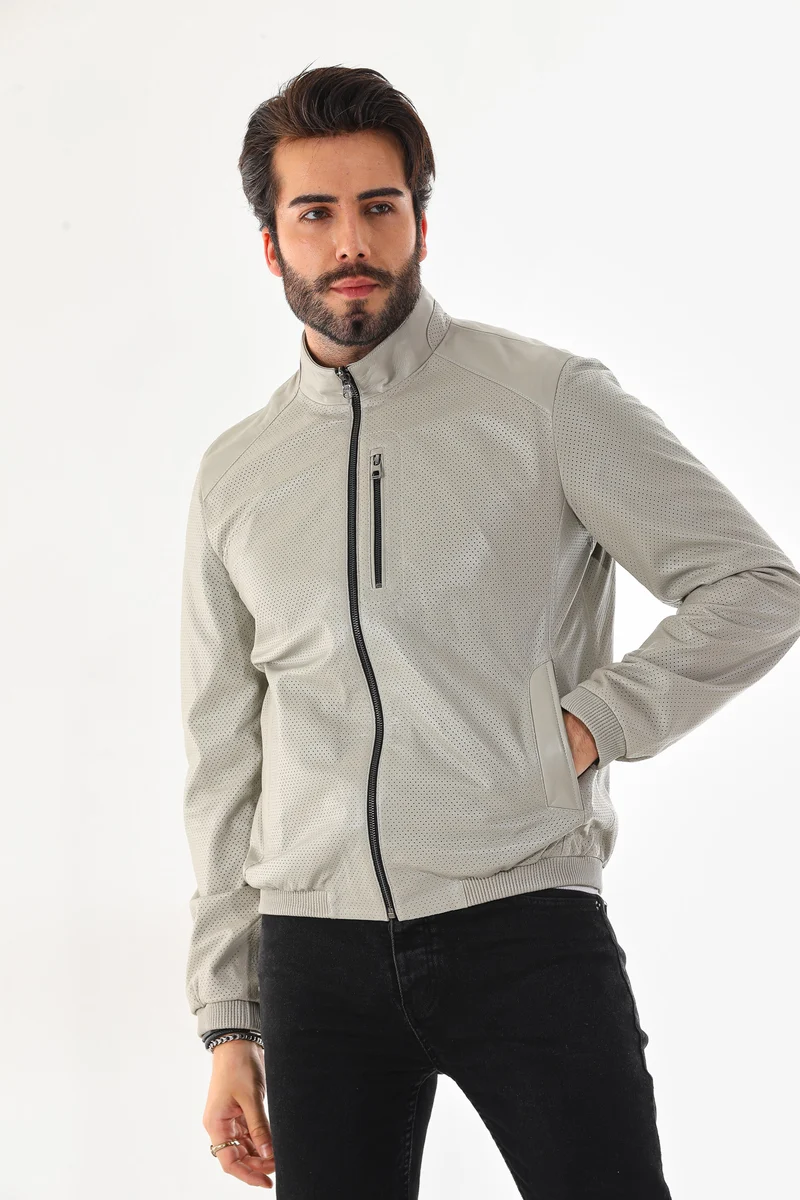 The Como Reversible Cream & Black Leather Bomber Men Jacket