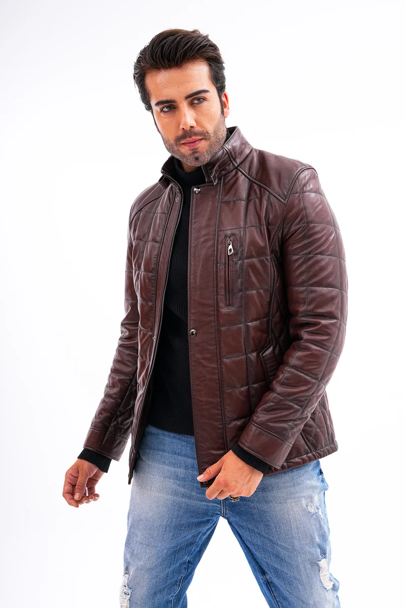 The Modena Brown Quilted Leather Men Jacket