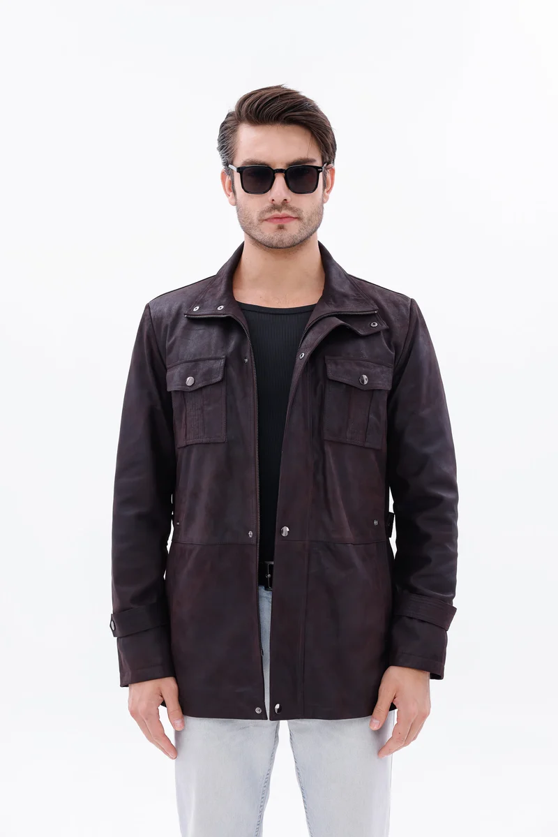 The Cremona Deep Brown Suede Leather Men Jacket
