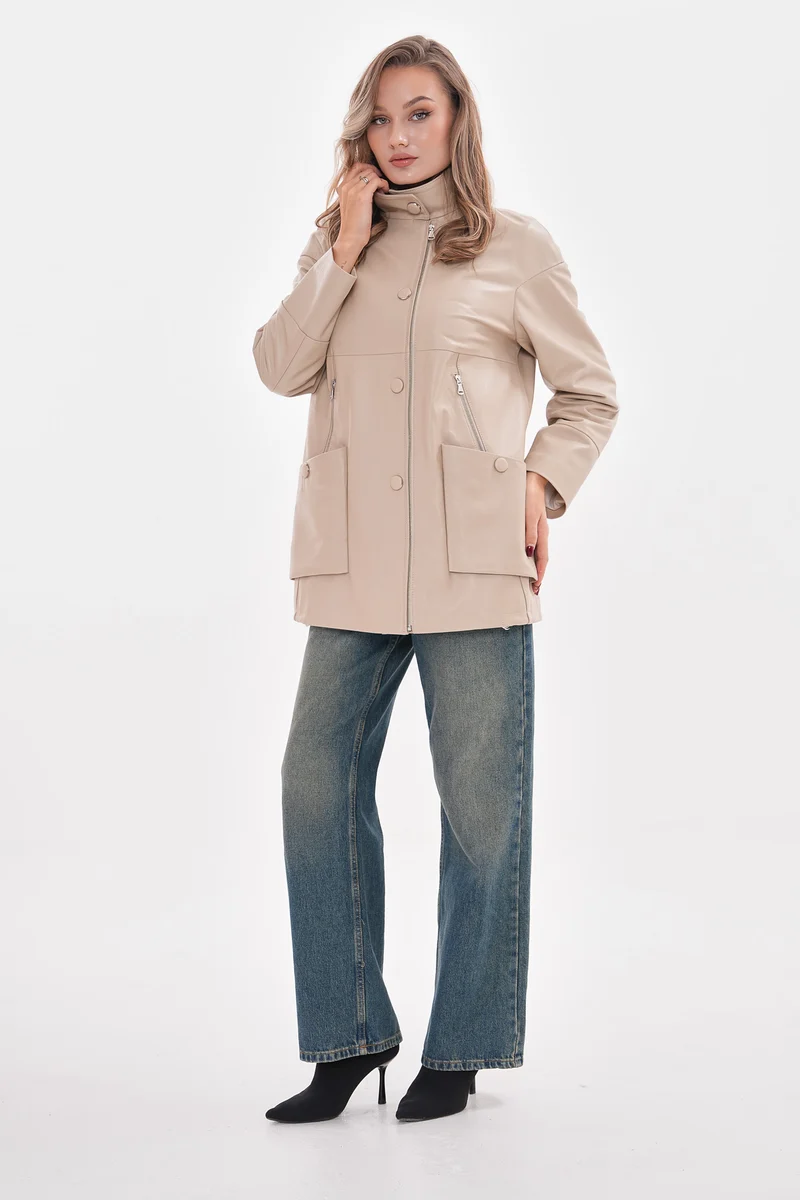 The Lioara Cream Leather Women Jacket