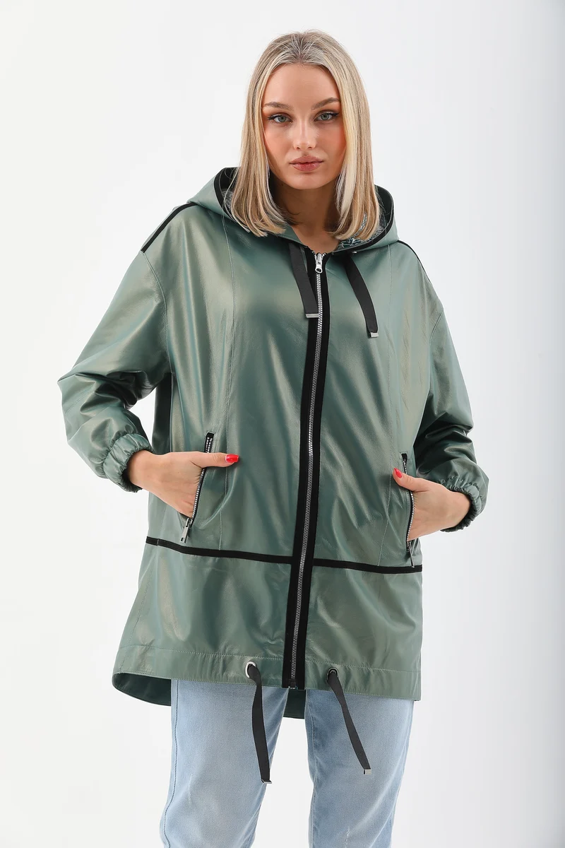 The Sage Olive Green Leather Women Jacket