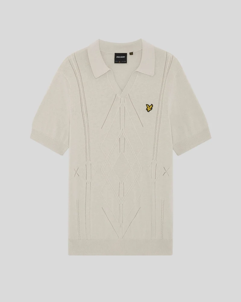 Open Collar Argyle Knitted Polo Shirt