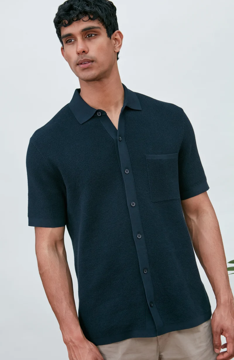 Mens Lightweight Cotton Waffle Knit Shirt