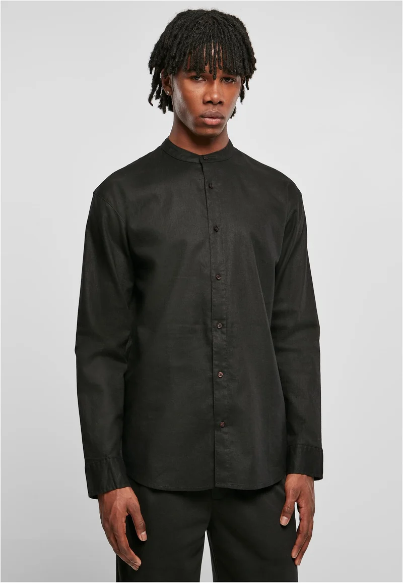 UC Cotton Linen Stand Up Collar Shirt Black M