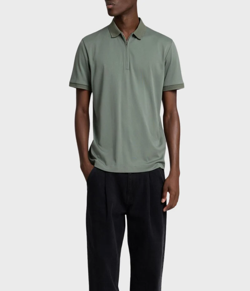 Slhfave Zip Ss Polo Noos. (AGAVE GREEN)
