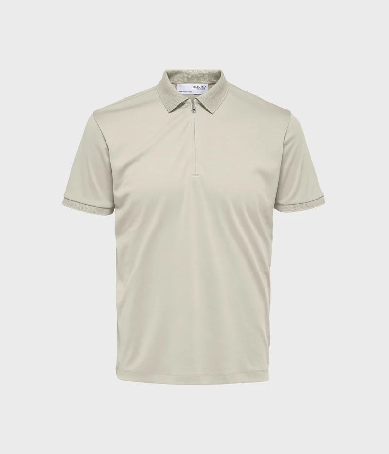 Slhfave Zip Ss Polo Noos. (Oatmeal)