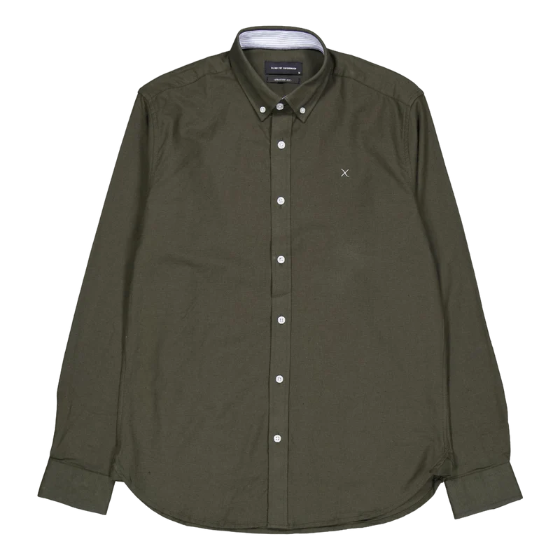 Oxford Stretch Plain L/s Army