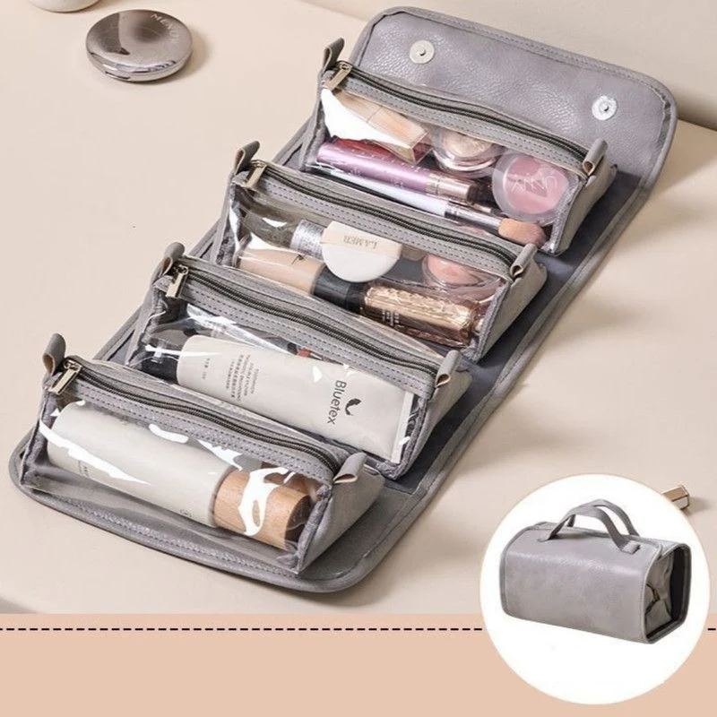 Grey 4-in-1 Foldable Travel Makeup Bag
