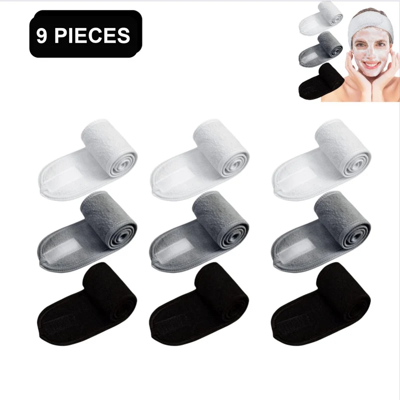 Black 9-Pack Double-Layer Makeup Headbands