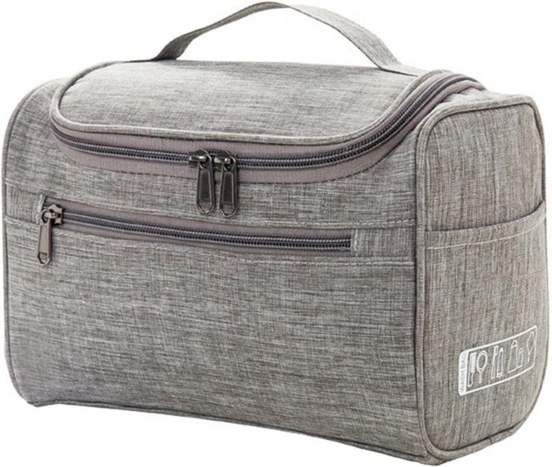 Grey Toiletry Bag with Hanging Hook