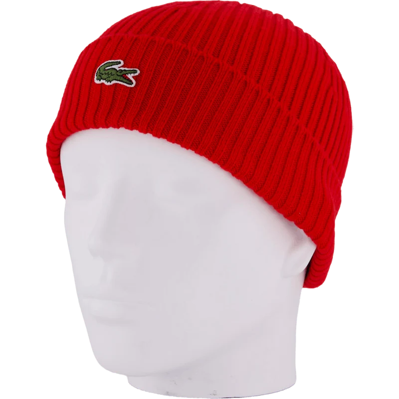 Rib Knit Brushed Wool Beanie Red