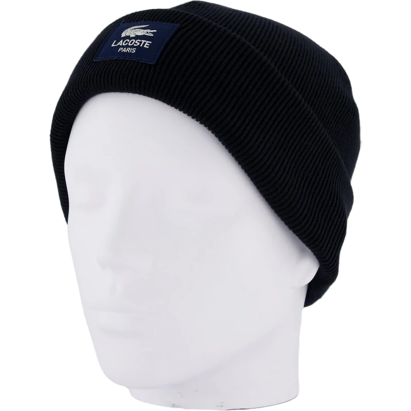 Ribbed Cotton Badge Beanie Noir 031
