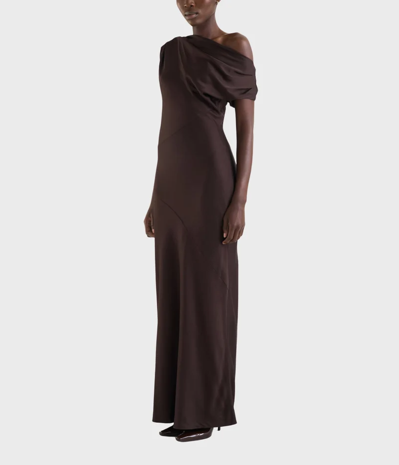 Vanessa Satin Dress (MOCHA BROWN)