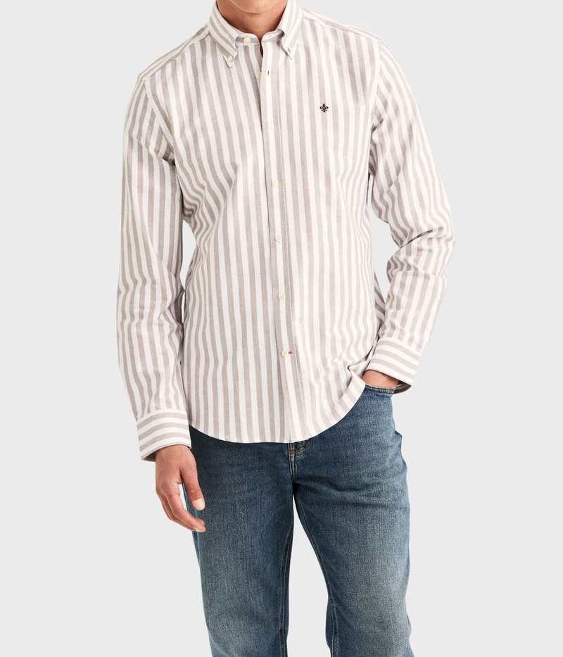 Douglas Oxford Stripe Shirt-Slim Fit (80 Brown)