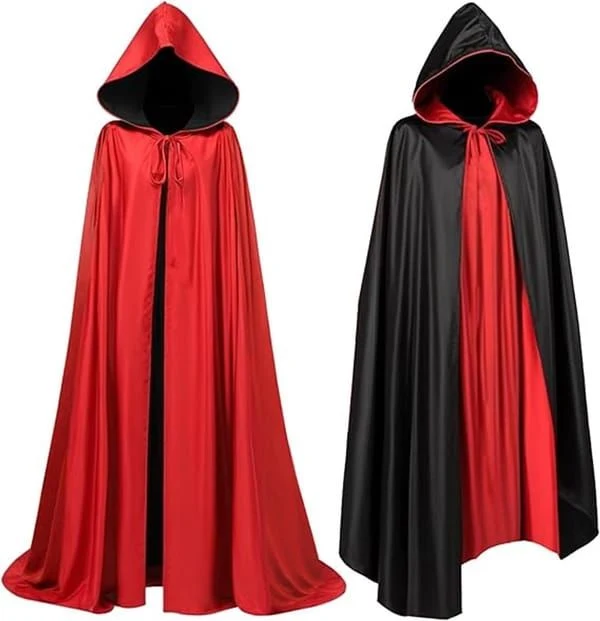Black Reversible Hooded Long Cape