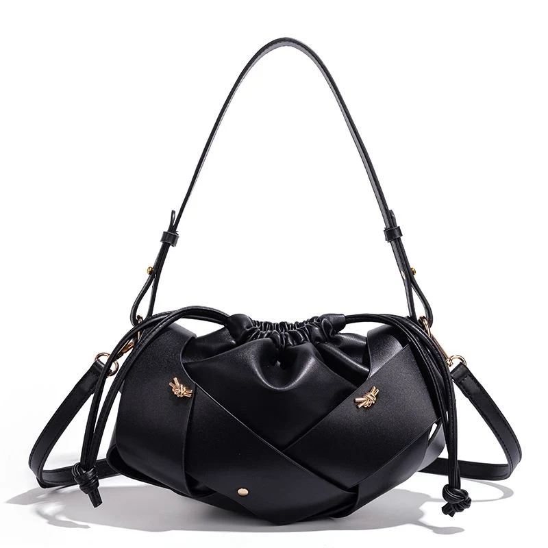 5cm Black Handwoven PU Leather Crossbody Bag