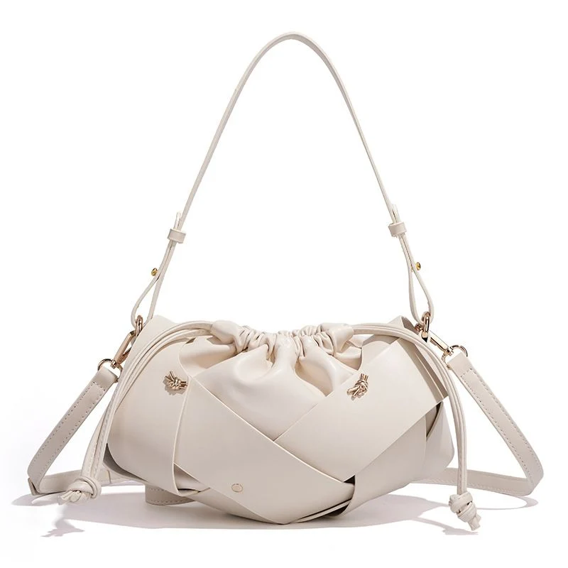 5cm White Handwoven PU Leather Crossbody Bag
