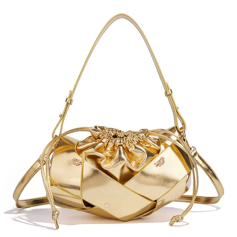 5cm Gold Handwoven PU Leather Crossbody Bag