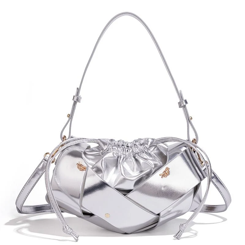 5cm Silver Handwoven PU Leather Crossbody Bag