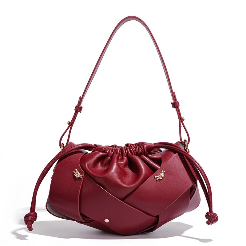 5cm Red Handwoven PU Leather Crossbody Bag