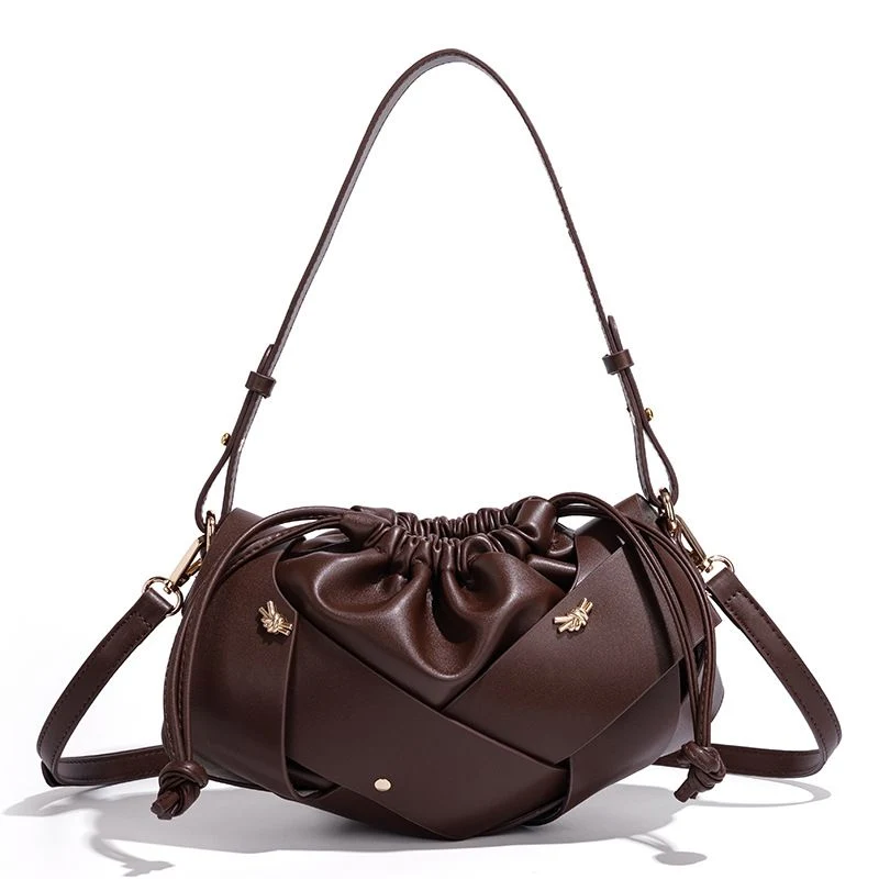 5cm Coffee Handwoven PU Leather Crossbody Bag