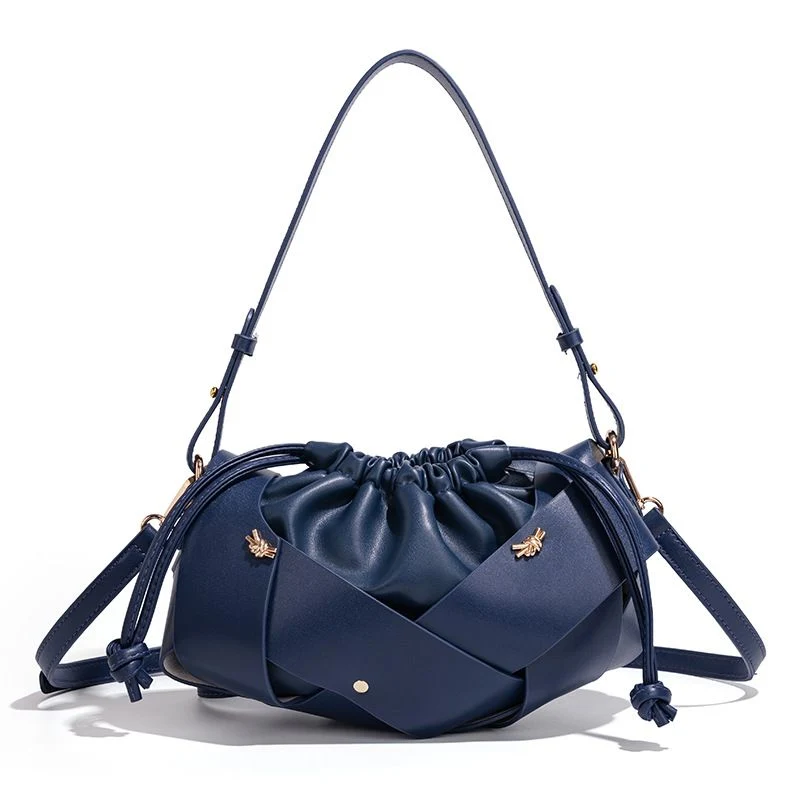 5cm Blue Handwoven PU Leather Crossbody Bag