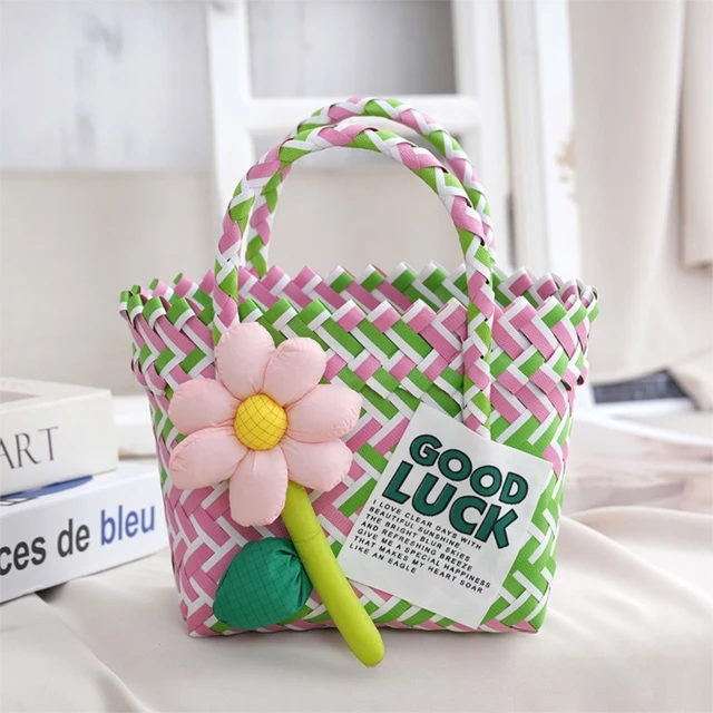 Green Pink Handwoven Fresh PP Tote Bag