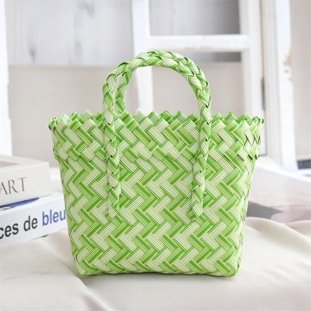 White Handwoven Fresh PP Tote Bag with Upright Square Structure