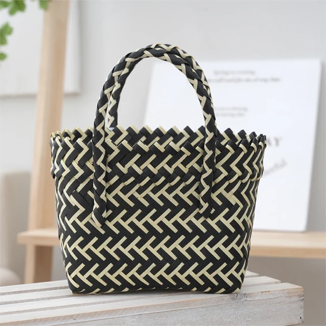 Black Handwoven Fresh PP Tote Bag