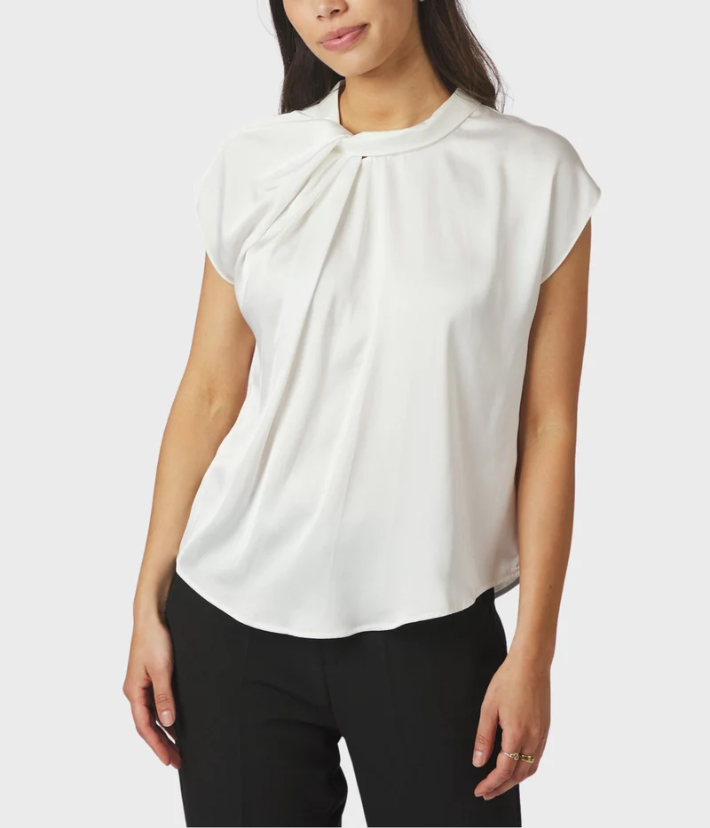 Fleur Drapy Satin Blouse. (121 Off White)