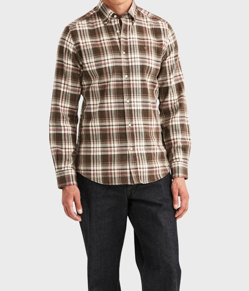 Happy Flannel Check Shirt-Classic Fit (80 Brown)
