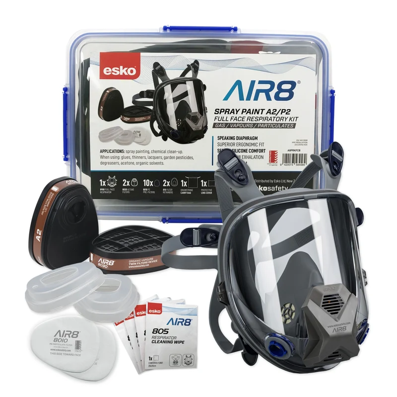 Esko AIR8 Full Face Spray Paint Respirator A2/P2 Clipbox Kit