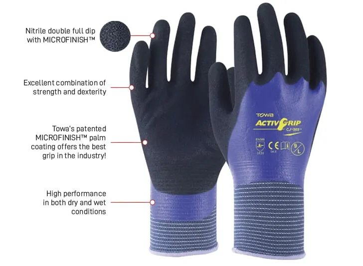 Towa ActivGrip 569 Fully coated to provide 360 protection in wet & oily conditions