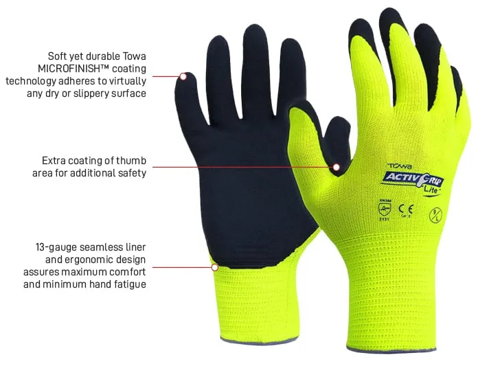 Towa ActivGrip Lite, 13 Guage Polyester Liner with MICROFINISH coating