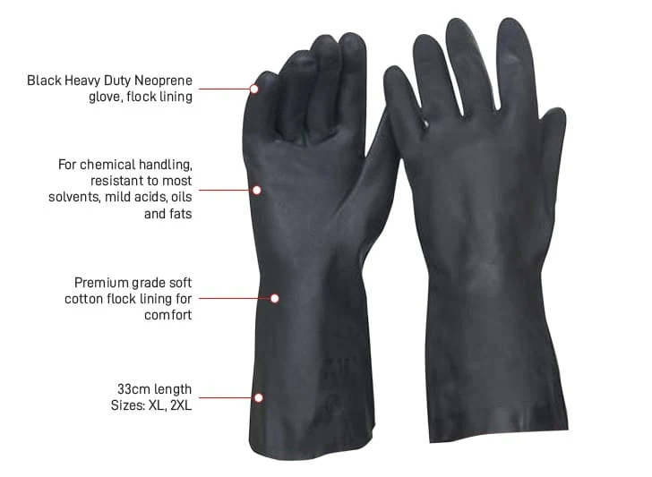 Black Neoprene glove, heavy duty Neoprene, flock lining